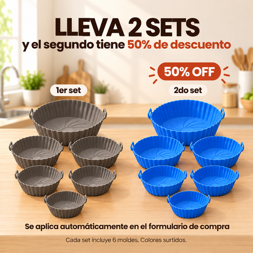 Moldes de Silicona Air Fryer – Antiadherentes, Aptos Lavavajillas, x6 Tamaños
