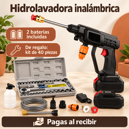 Hidrolavadora inalámbrica con 2 baterías y kit de herramientas de 40 piezas de regalo