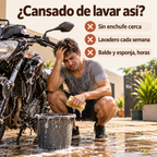 Lavar la moto con balde y esponja es lento y cansado