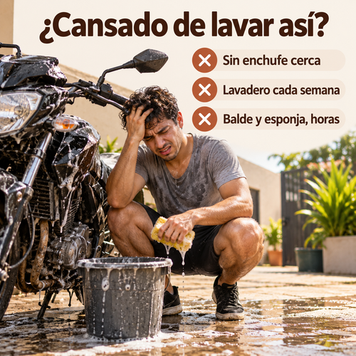 Lavar la moto con balde y esponja es lento y cansado