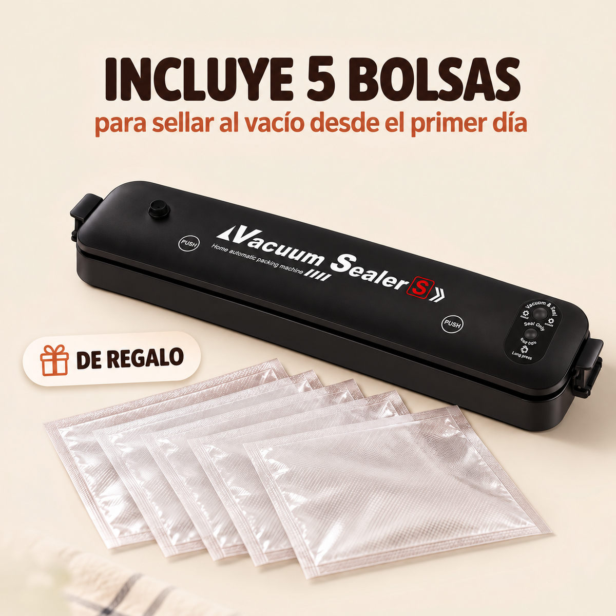 Selladora al vacío con las 5 bolsas incluidas