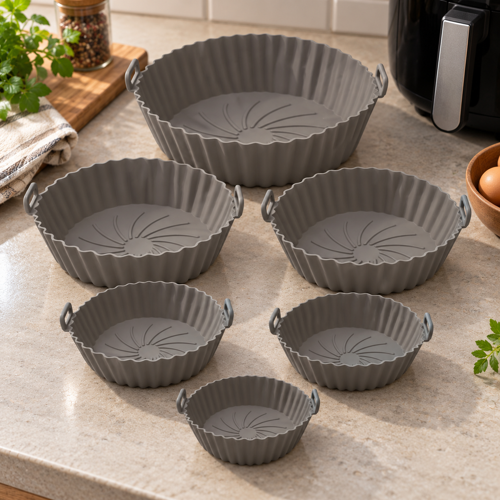 Moldes de Silicona Air Fryer – Antiadherentes, Aptos Lavavajillas, x6 Tamaños